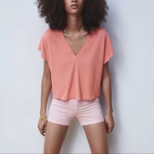 NWT ZARA RIBBED T-SHIRT LIGHT PINK M